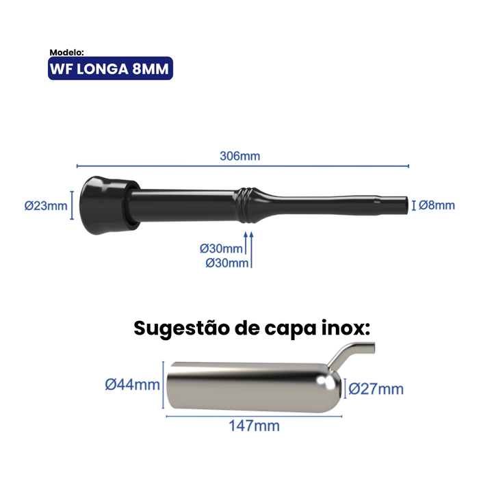 Teteira Insuflador Wf Longa 8mm Prime 4 Uni. Ordenha
